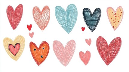 A collection of hand-drawn hearts, great for Valentine s Day or romantic themes, hearts, clipart, white background