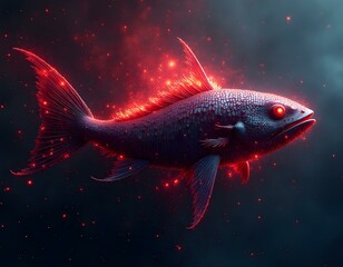 surreal red glowing fish create with ai