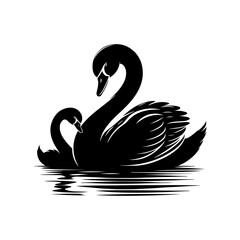 Wall Mural - Swan silhouette, vector black color silhouette 