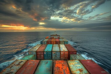 Poster - A large container ship sailing through open waters