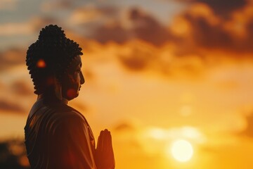 Aufkleber - A person standing in front of a beautiful sunset, with warm colors and clouds in the sky