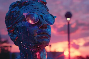 Poster - A close-up of a sculpture of a person wearing sunglasses