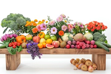 Poster - A colorful array of fruits and veggies on a rustic wood surface, perfect for a market stall or food blog