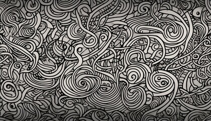 Abstract doodle design with chaotic squiggles on a seamless outline background.