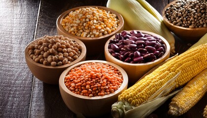 Wall Mural - Assortment of legumes and maize.