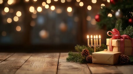 Aufkleber - A Christmas tree with a box of presents and candles on the ground