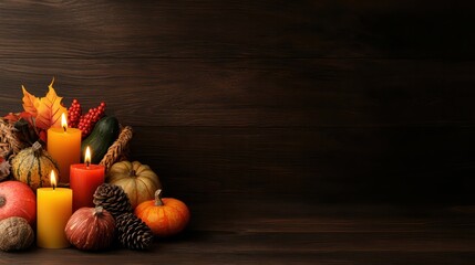 Aufkleber - A table with candles and pumpkins on it