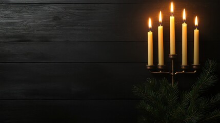 Aufkleber - A black background with a candle holder with five candles