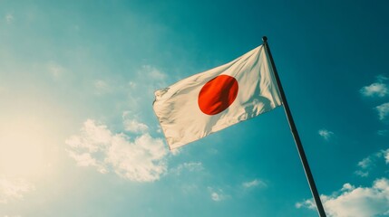 Japanese Flag Waving in the Wind.