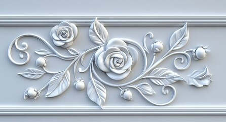 Wall Mural - A boho plaster wall panel with a floral coating and intricate ornament relief.