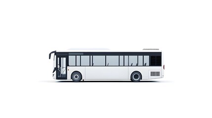 An engaging three-quarter view of a white bus, capturing the front and side angles of the vehicle. The isolated image on a white background highlights the bus's design features and overall shape.