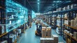 © Athena - A modern warehouse interior featuring automated storage solutions and a forklift navigating through neatly organized pallets, showcasing advanced logistics technology.