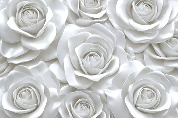 Wall Mural - White flower and leaf stucco relief with three roses