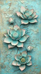 Wall Mural - There are large, floating leaves around a lotus flower with pink and white petals lined with gold.