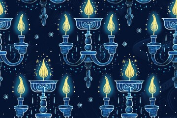 Poster - A pattern of glowing candle flames against a dark blue background, perfect for use in scenes with mystery, intrigue or romance
