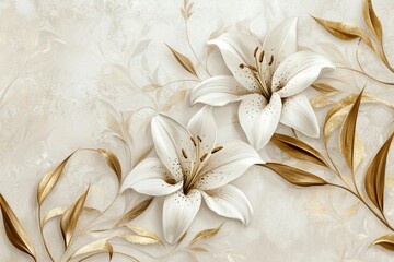 Sticker - Golden leaves and buds frame stucco lilies