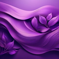 Wall Mural - Violet nature backdrop with leaf and abstract wave design.