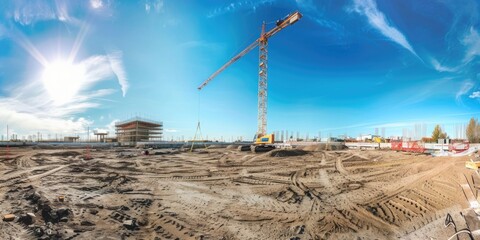 Aufkleber - A crane on top of a construction site, suitable for images about building or engineering projects