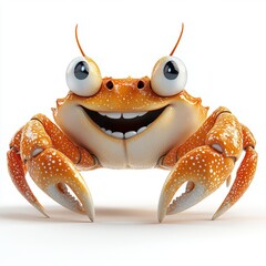 Wall Mural - Cute Happy Crab Isolated on White Background, Cartoon Character - Mascot