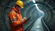 © vitanovski - Construction worker in safety gear using tablet in subway tunnel