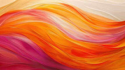 Poster - Abstract fluid art with vibrant waves of orange, red, and pink flowing seamlessly to create a dynamic, warm composition.