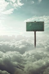 Poster - A bright green sign standing out amidst a vast field of white clouds