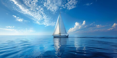 Canvas Print - Sailing yacht on the sea, clear blue sky and calm water