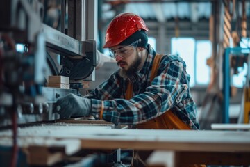 Poster - A man works on machinery in a factory setting