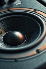 Poster - A detailed view of a speaker sitting on a table, ideal for use in presentations or product showcases