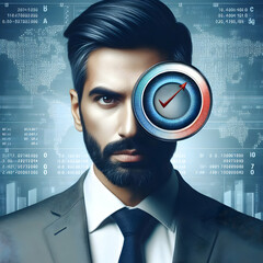 Poster - Photo Realistic as Finance Manager with Spreadsheet and Calculator concept as A finance manager reviewing a spreadsheet and using a calculator set against a dreamy background offering ample space for 