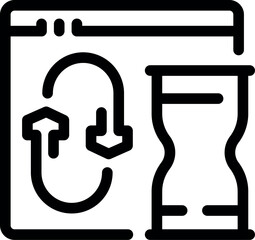Poster - Software update process taking a long time, symbolized by an hourglass icon next to a web page with an update arrow