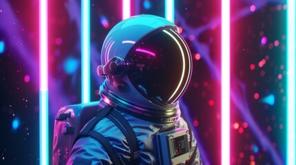 picture of astronaut - man or woman in suit with helmet, futuristic background