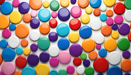 Poster - Colorful arranged collection of glossy round shapes in various sizes showcasing vibrant hues on a smooth surface