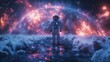 astronauts or cosmonauts on alien planet in space, landscape, scifi, explosion