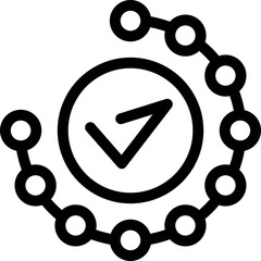 Poster - Simple icon of a checkmark surrounded by connected circles, symbolizing a successful verification or validation process