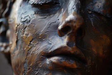 Aufkleber - A detailed view of a bronze statue featuring a man's face, perfect for use in historical or artistic contexts