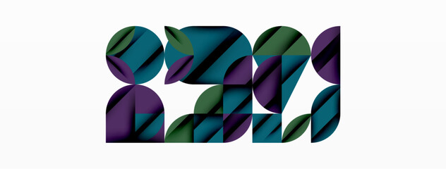 Poster - Circle, square and flower petal geometric background. Round shapes composition for wallpaper, banner, background or landing