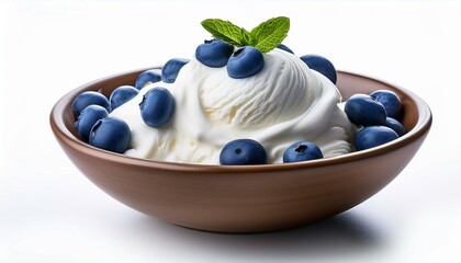 Wall Mural - A bowl of isolated white ice cream with blueberries.