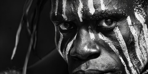 Poster - A close-up shot of a person with a colorful painted face, ready for a costume party or festival