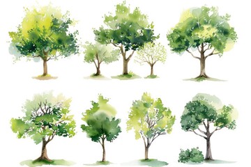 Aufkleber - A collection of four unique tree silhouettes painted in watercolor style