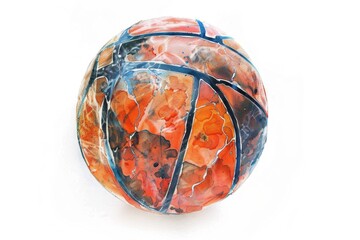Poster - A painted basketball ball on a white surface