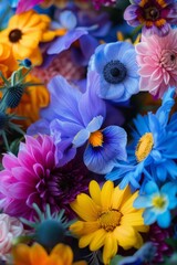 Sticker - Fall flowers bouquet in yellow, blue and purple colors