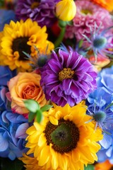 Sticker - Fall flowers bouquet in yellow, blue and purple colors