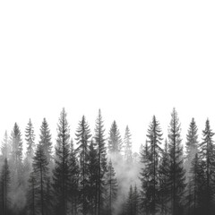 Aufkleber - A serene black and white image of a dense forest with trees and underbrush