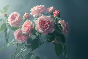 Poster - A collection of fresh pink roses arranged in a decorative vase