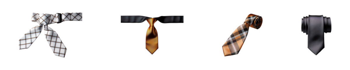 Set, collection of Clip On Tie isolated on transparent background.