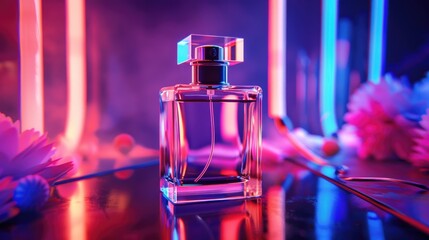 Aufkleber - A close-up view of a perfume bottle on a table, perfect for promotional or product use