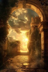Poster - Archway with sun setting behind it, ideal for use in landscape or travel photography