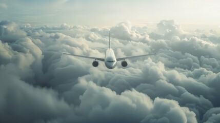 Aufkleber - A plane soaring through the sky with fluffy white clouds below