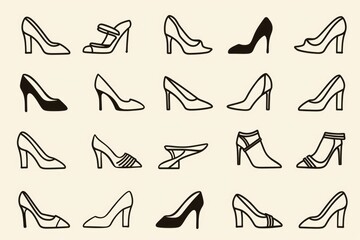 Poster - Various styles of footwear, including high heels, sneakers, boots, sandals, and more